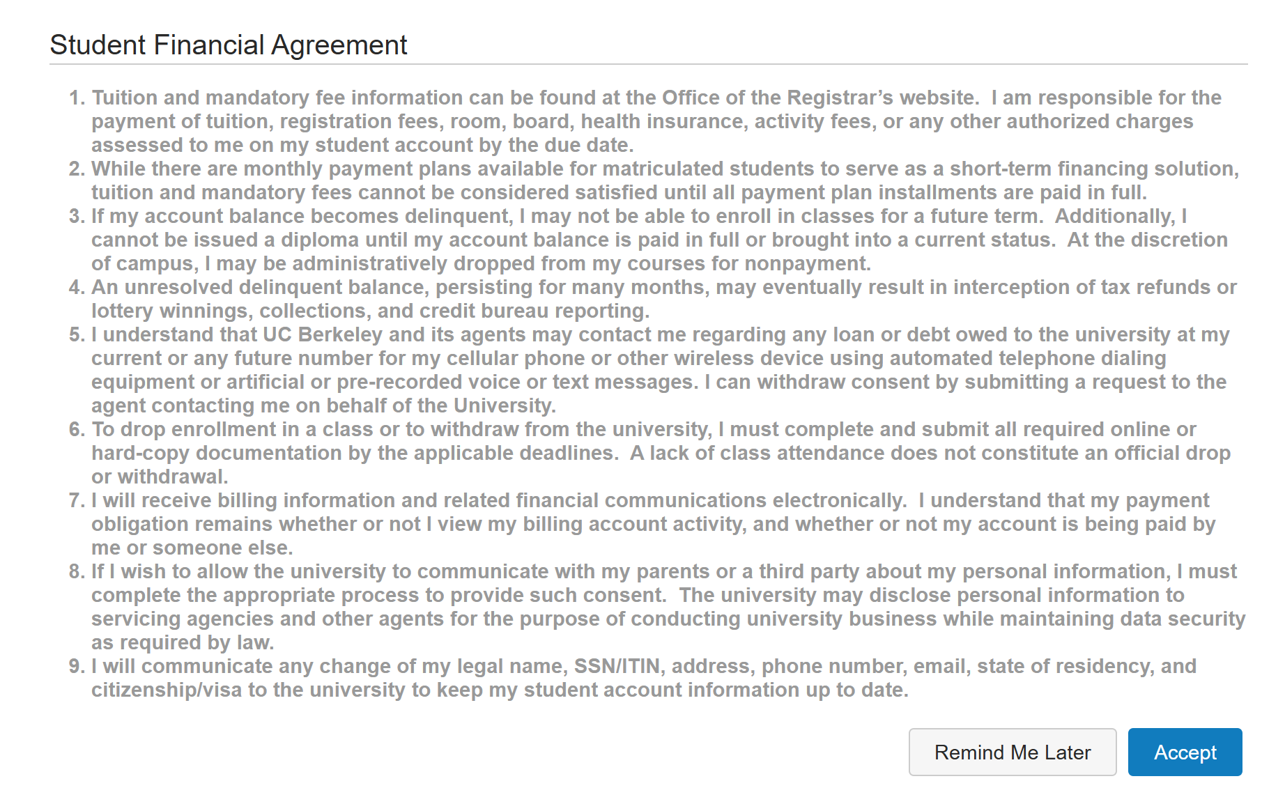 Student Financial Agreement